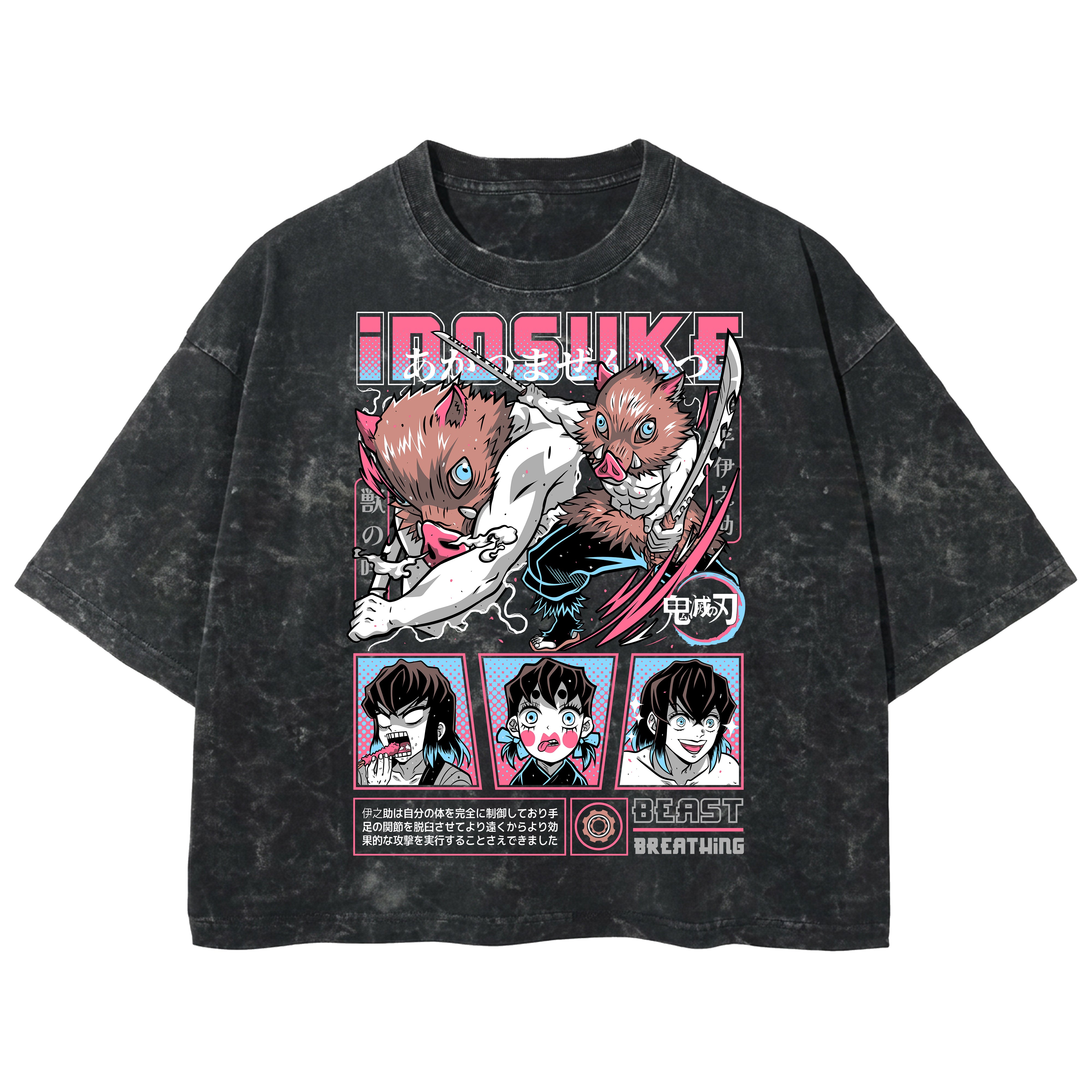 Playera streetwear premium de anime y gaming ExtraLife MX, corte boxy deluxe mineral wash heavyweight en color Acid Wash, moda urbana mexicana de culto.
