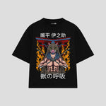 Playera streetwear premium de anime y gaming ExtraLife MX, corte boxy oversized drop shoulder heavyweight en color Deep Black y Off-White, moda urbana mexicana de culto.