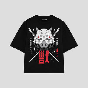 Playera streetwear premium de anime y gaming ExtraLife MX, corte boxy oversized drop shoulder heavyweight en color Deep Black y Off-White, moda urbana mexicana de culto.
