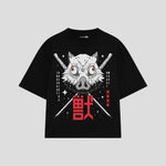 Playera streetwear premium de anime y gaming ExtraLife MX, corte boxy oversized drop shoulder heavyweight en color Deep Black y Off-White, moda urbana mexicana de culto.
