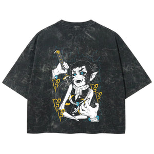 Playera streetwear premium de anime y gaming ExtraLife MX, corte boxy deluxe mineral wash heavyweight en color Acid Wash, moda urbana mexicana de culto.