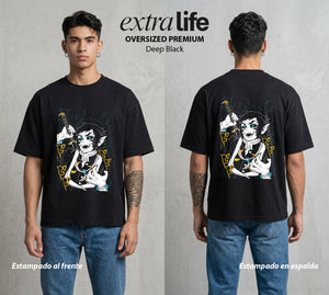 Cazadores de la Noche | Demon Slayer Kaigaku #01064 - Playera Oversized Premium | Deep Black - Foto en modelo