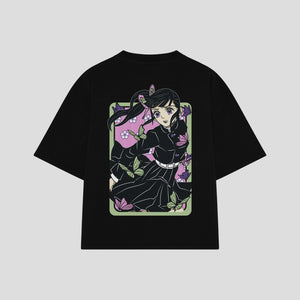 Playera streetwear premium de anime y gaming ExtraLife MX, corte boxy oversized drop shoulder heavyweight en color Deep Black y Off-White, moda urbana mexicana de culto.