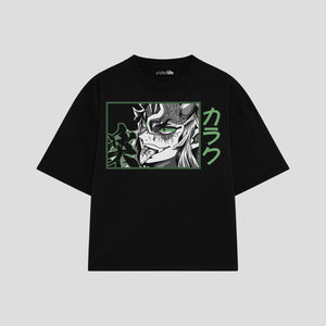 Playera streetwear premium de anime y gaming ExtraLife MX, corte boxy oversized drop shoulder heavyweight en color Deep Black y Off-White, moda urbana mexicana de culto.