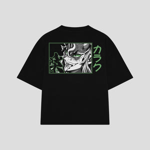 Playera streetwear premium de anime y gaming ExtraLife MX, corte boxy oversized drop shoulder heavyweight en color Deep Black y Off-White, moda urbana mexicana de culto.