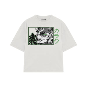 Playera streetwear premium de anime y gaming ExtraLife MX, corte boxy oversized drop shoulder heavyweight en color Deep Black y Off-White, moda urbana mexicana de culto.