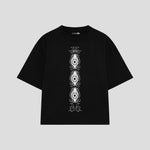Playera streetwear premium de anime y gaming ExtraLife MX, corte boxy oversized drop shoulder heavyweight en color Deep Black y Off-White, moda urbana mexicana de culto.