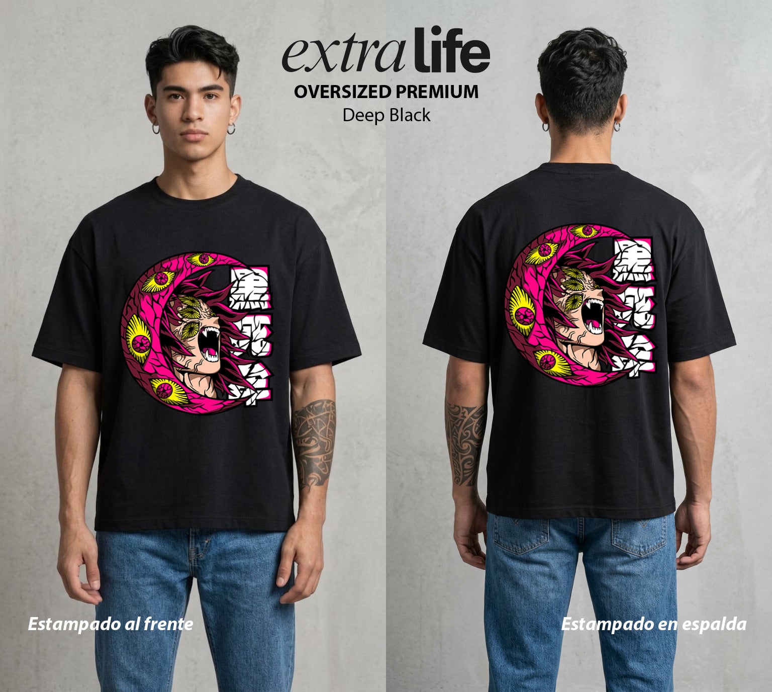 Cazadores de la Noche | El Hermano del Sol #01077 - Playera Oversized Premium | Deep Black - Foto en modelo