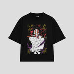 Playera streetwear premium de anime y gaming ExtraLife MX, corte boxy oversized drop shoulder heavyweight en color Deep Black y Off-White, moda urbana mexicana de culto.