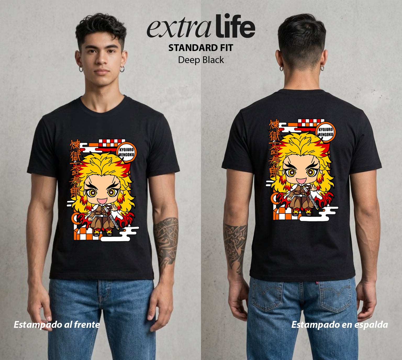 Cazadores de la Noche | El Pillar de las Llamas #01085 - Playera Standard Fit | Deep Black - Foto en modelo