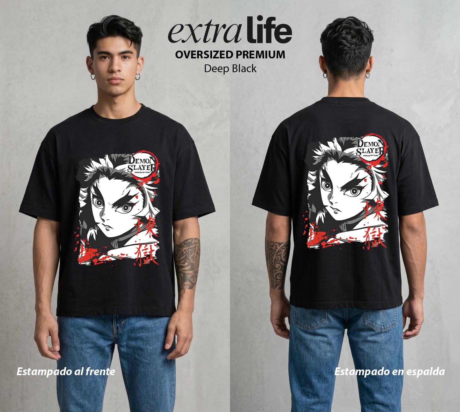 Cazadores de la Noche | Demon Slayer Kyojuro #01086 - Playera Oversized Premium | Deep Black - Foto en modelo