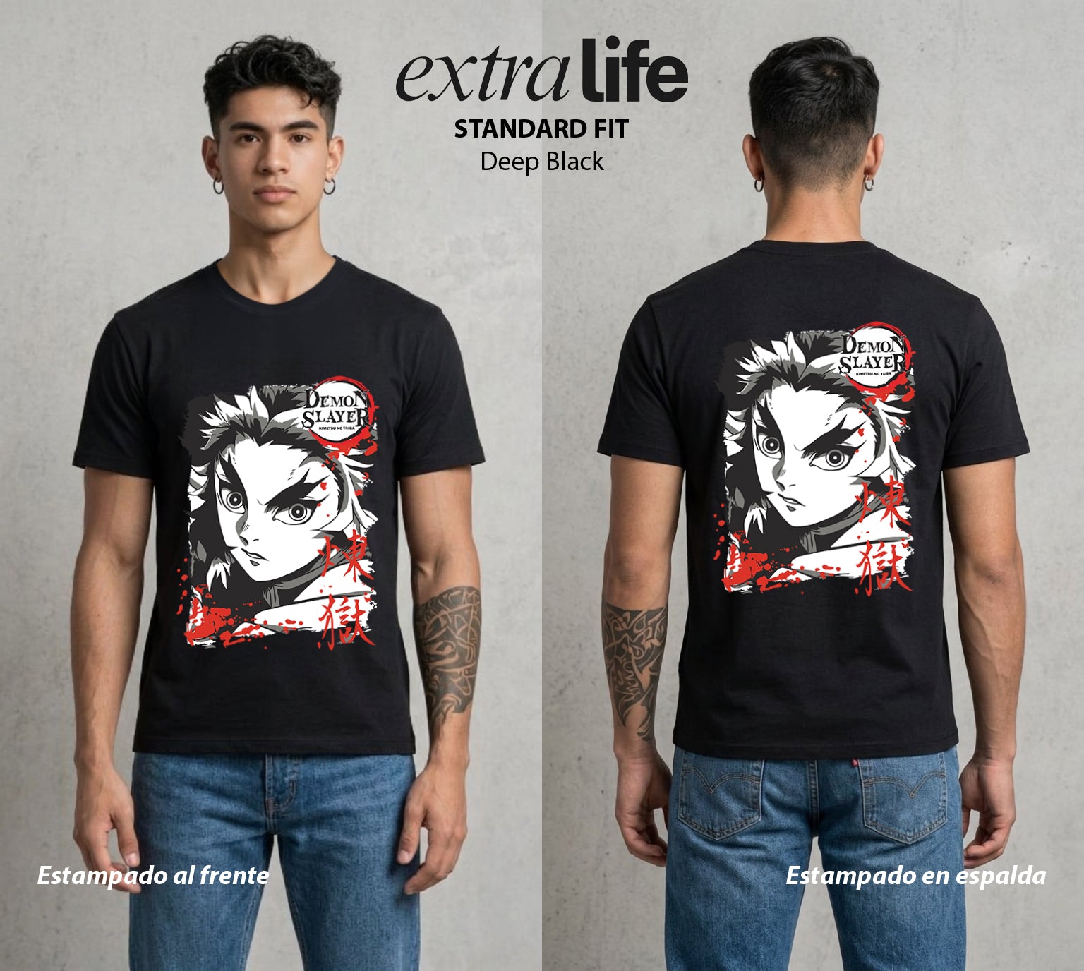 Cazadores de la Noche | Demon Slayer Kyojuro #01086 - Playera Standard Fit | Deep Black - Foto en modelo