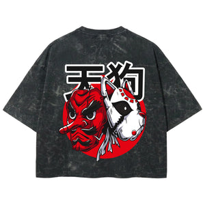 Playera streetwear premium de anime y gaming ExtraLife MX, corte boxy deluxe mineral wash heavyweight en color Acid Wash, moda urbana mexicana de culto.