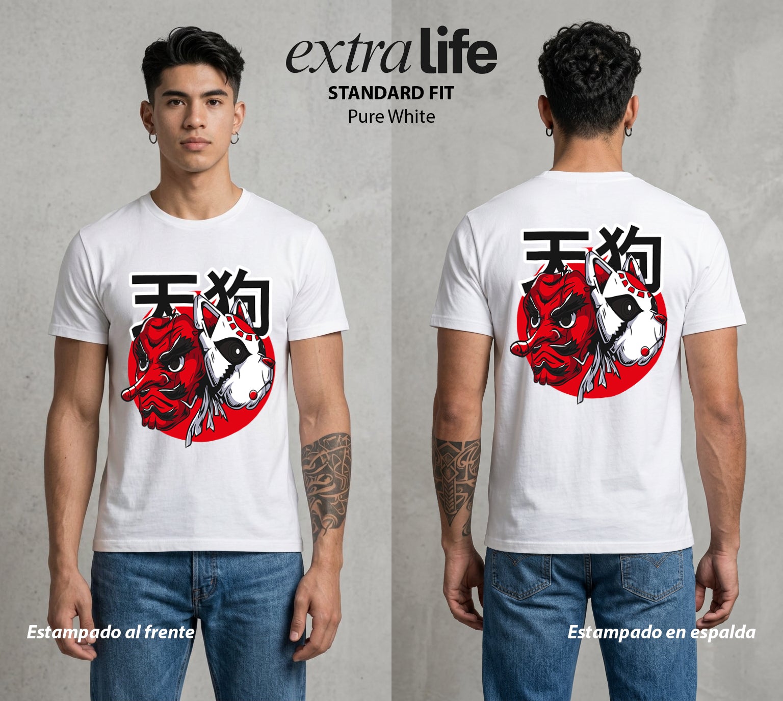 Cazadores de la Noche | Demon Slayer Masks con Mascara #01088 - Playera Standard Fit | Pure White - Foto en modelo