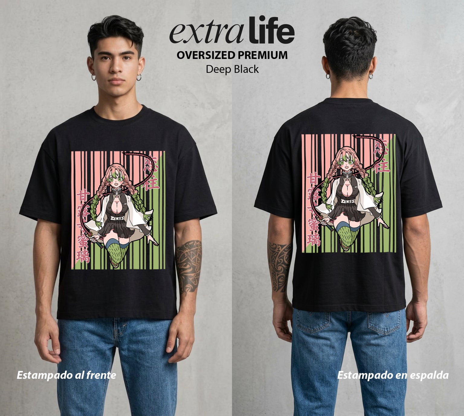 Cazadores de la Noche | Amor y Flexibilidad #01097 - Playera Oversized Premium | Deep Black - Foto en modelo