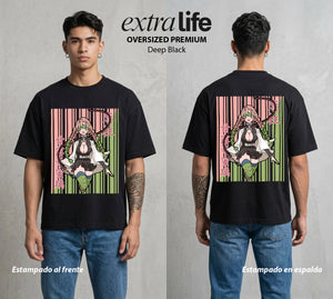 Cazadores de la Noche | Amor y Flexibilidad #01097 - Playera Oversized Premium | Deep Black - Foto en modelo