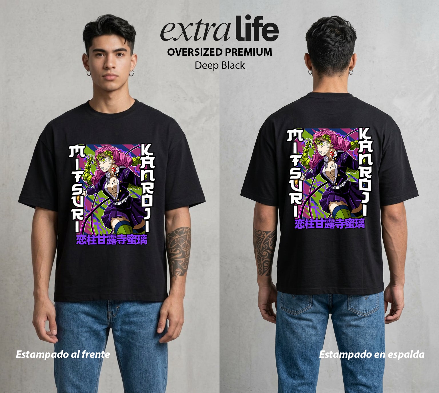 Cazadores de la Noche | El Amor en Llamas #01099 - Playera Oversized Premium | Deep Black - Foto en modelo
