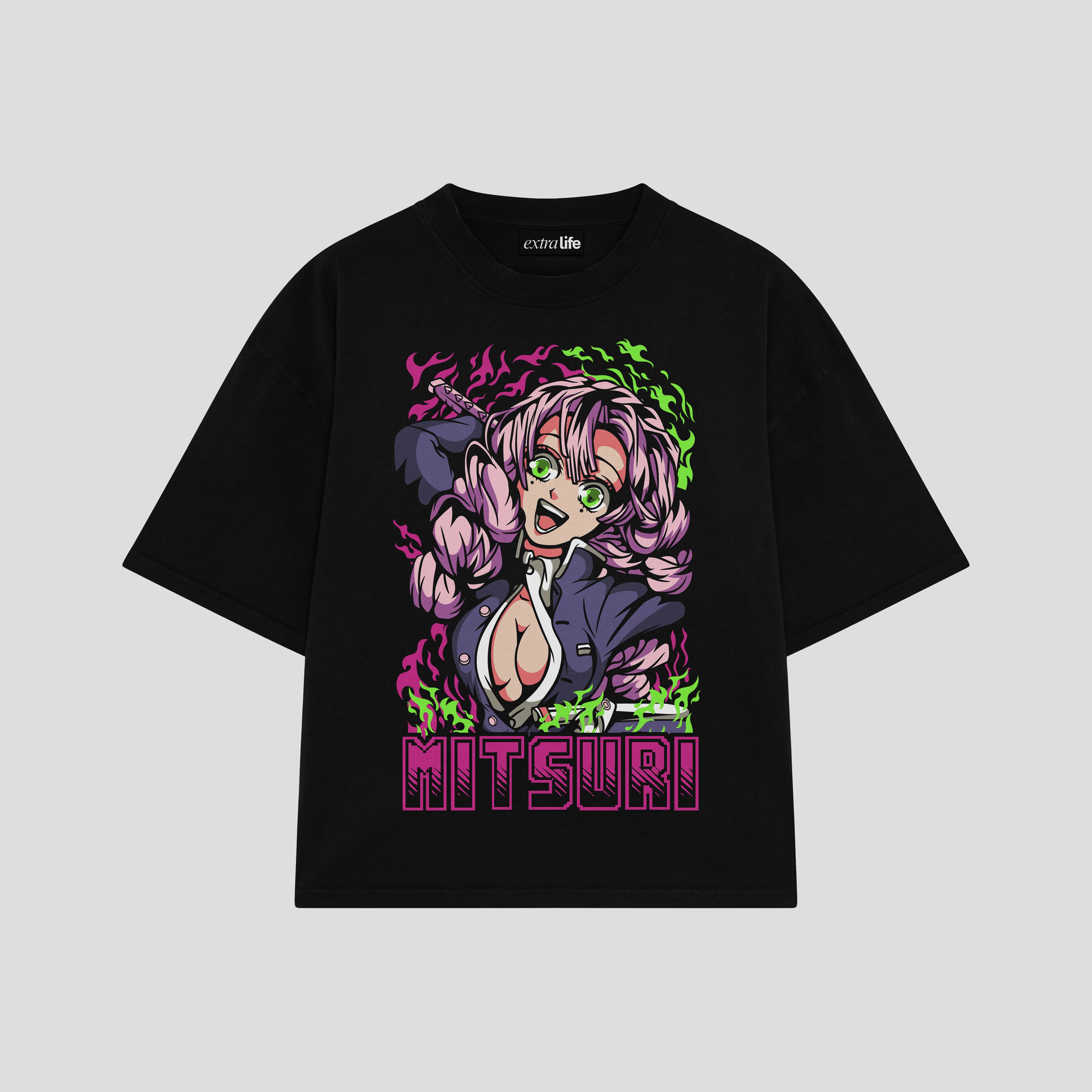 Playera streetwear premium de anime y gaming ExtraLife MX, corte boxy oversized drop shoulder heavyweight en color Deep Black y Off-White, moda urbana mexicana de culto.