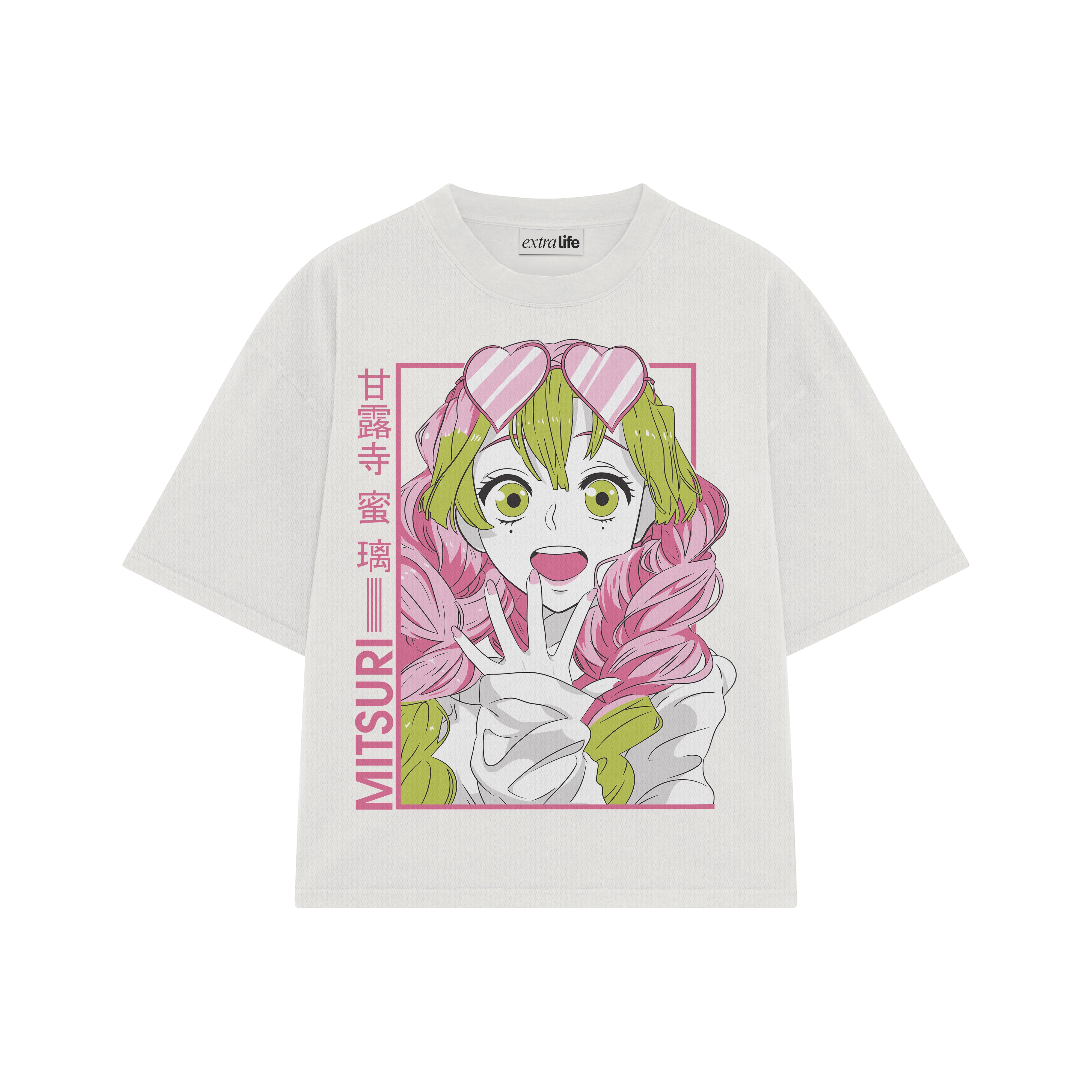 Playera streetwear premium de anime y gaming ExtraLife MX, corte boxy oversized drop shoulder heavyweight en color Deep Black y Off-White, moda urbana mexicana de culto.