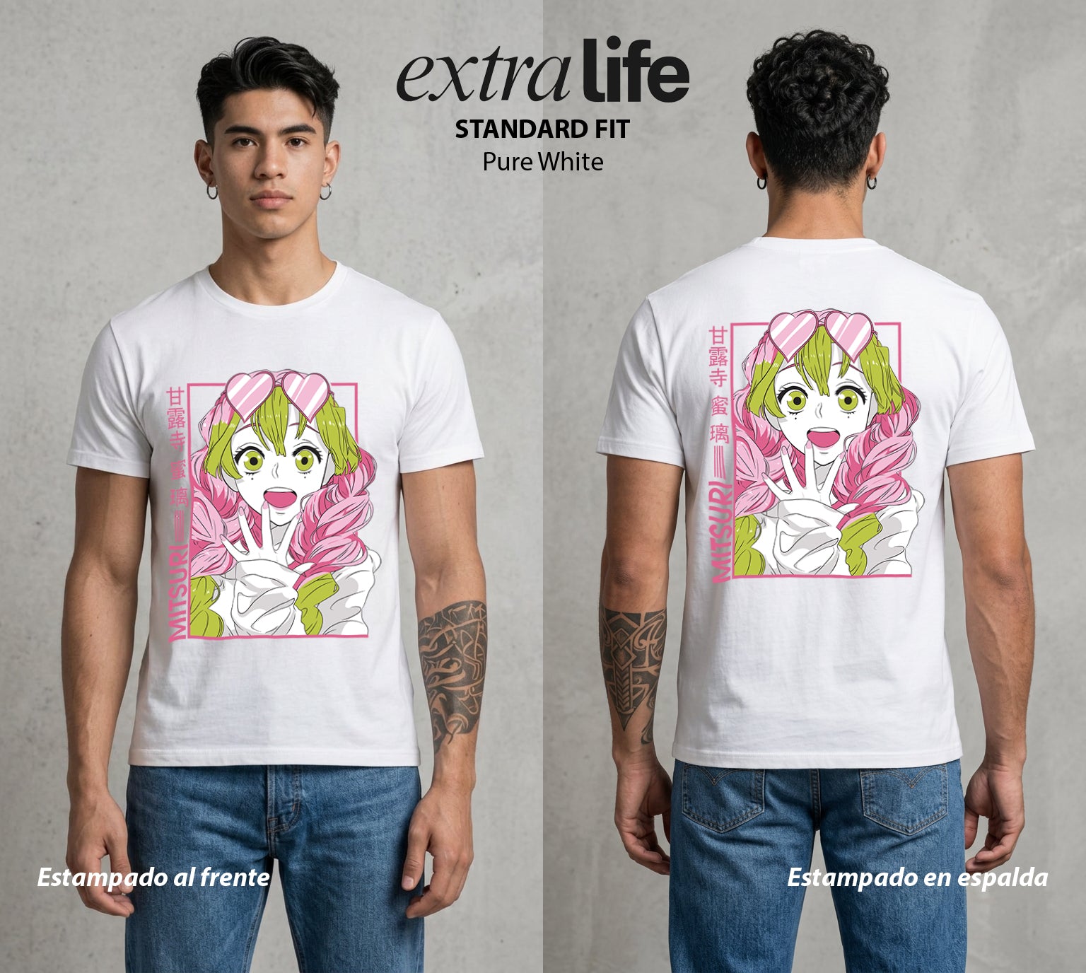 Cazadores de la Noche | Rosa y Fuerza #01103 - Playera Standard Fit | Pure White - Foto en modelo