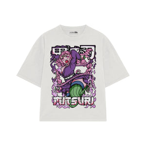 Playera streetwear premium de anime y gaming ExtraLife MX, corte boxy oversized drop shoulder heavyweight en color Deep Black y Off-White, moda urbana mexicana de culto.