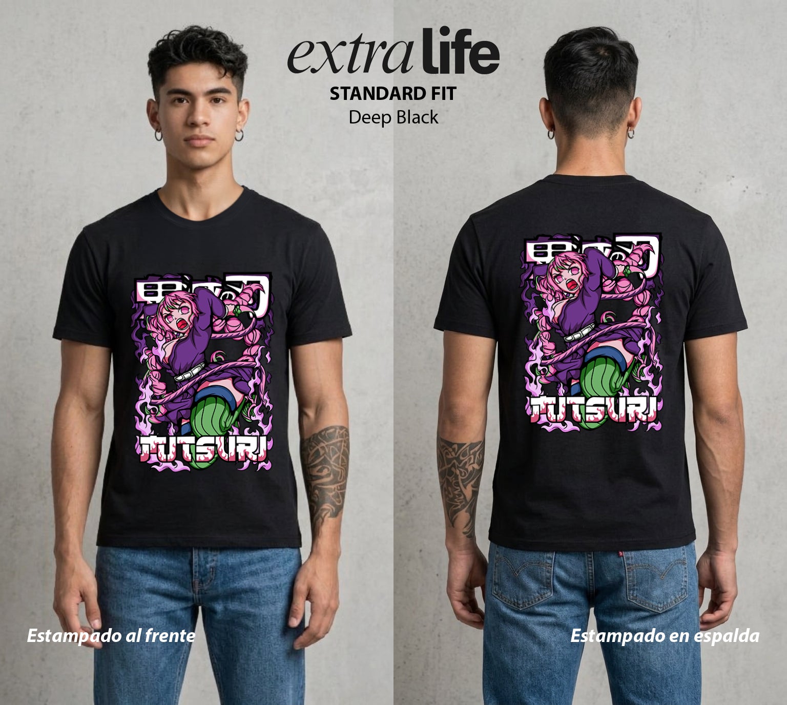 Cazadores de la Noche | El Amor en Llamas #01104 - Playera Standard Fit | Deep Black - Foto en modelo