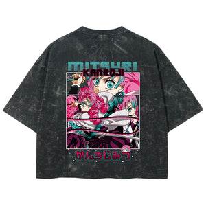 Playera streetwear premium de anime y gaming ExtraLife MX, corte boxy deluxe mineral wash heavyweight en color Acid Wash, moda urbana mexicana de culto.