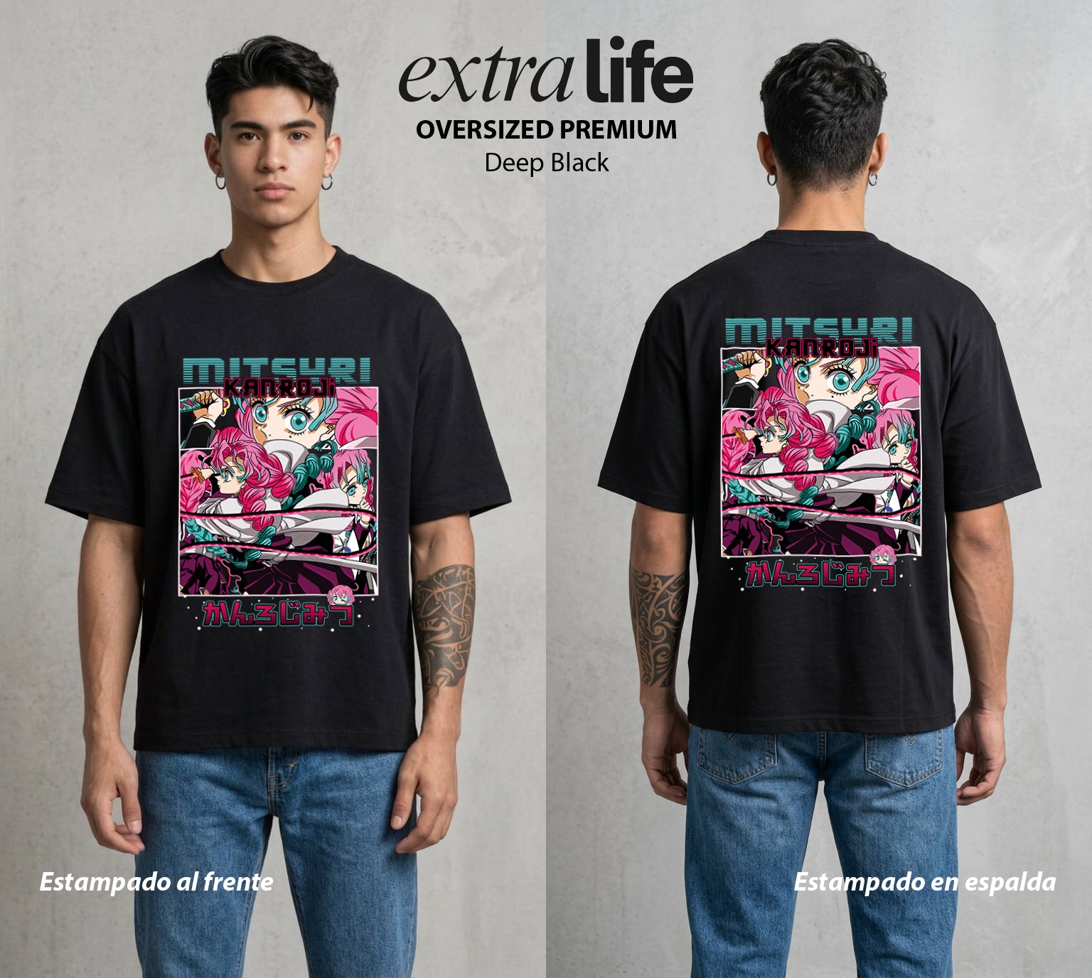 Cazadores de la Noche | La Flexibilidad del Amor #01108 - Playera Oversized Premium | Deep Black - Foto en modelo