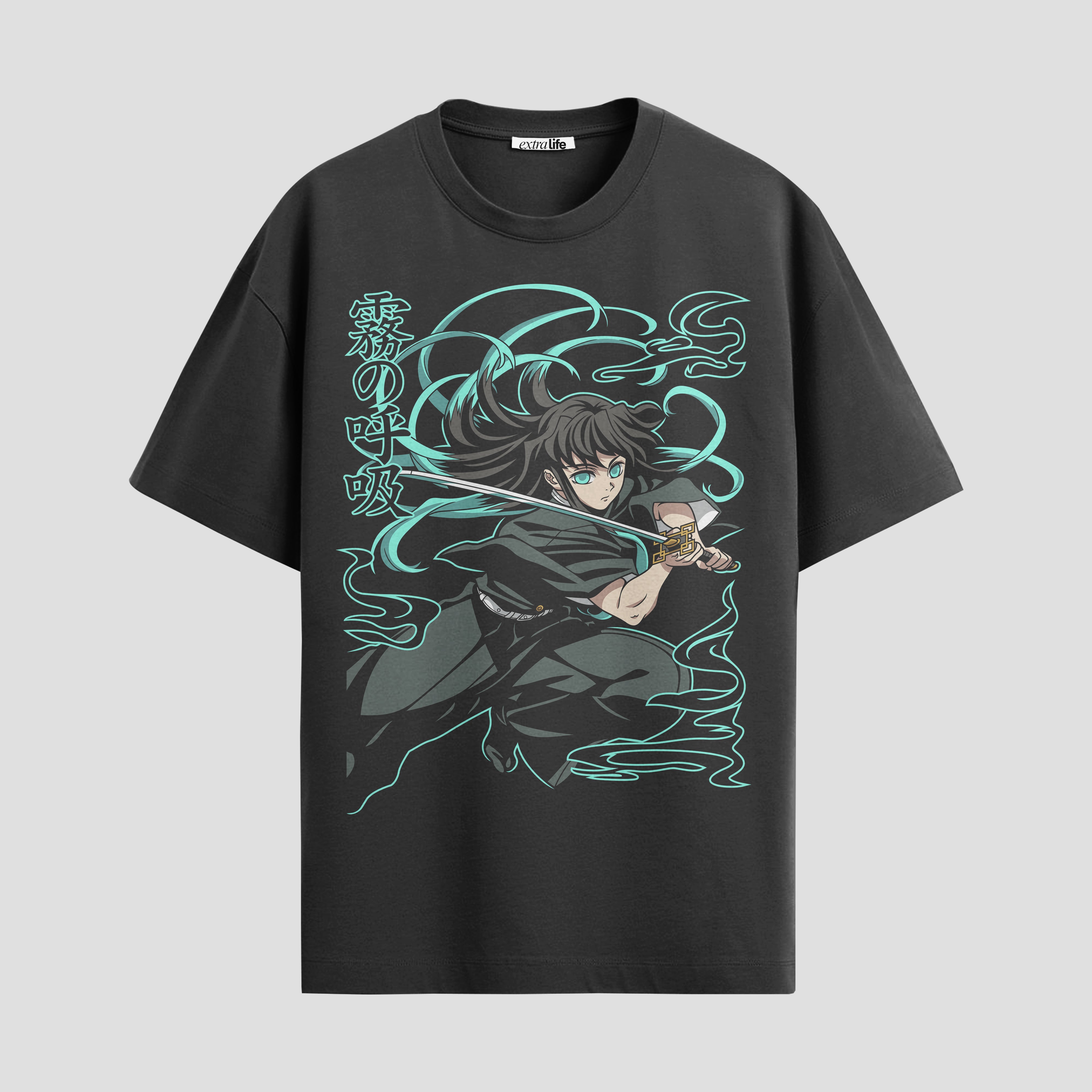 Playera urbana de anime y gaming ExtraLife MX, corte Standard Fit unisex ligero y transpirable en color Deep Black y Pure White, ropa de uso diario para gym y casual.