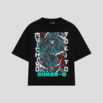 Playera streetwear premium de anime y gaming ExtraLife MX, corte boxy oversized drop shoulder heavyweight en color Deep Black y Off-White, moda urbana mexicana de culto.