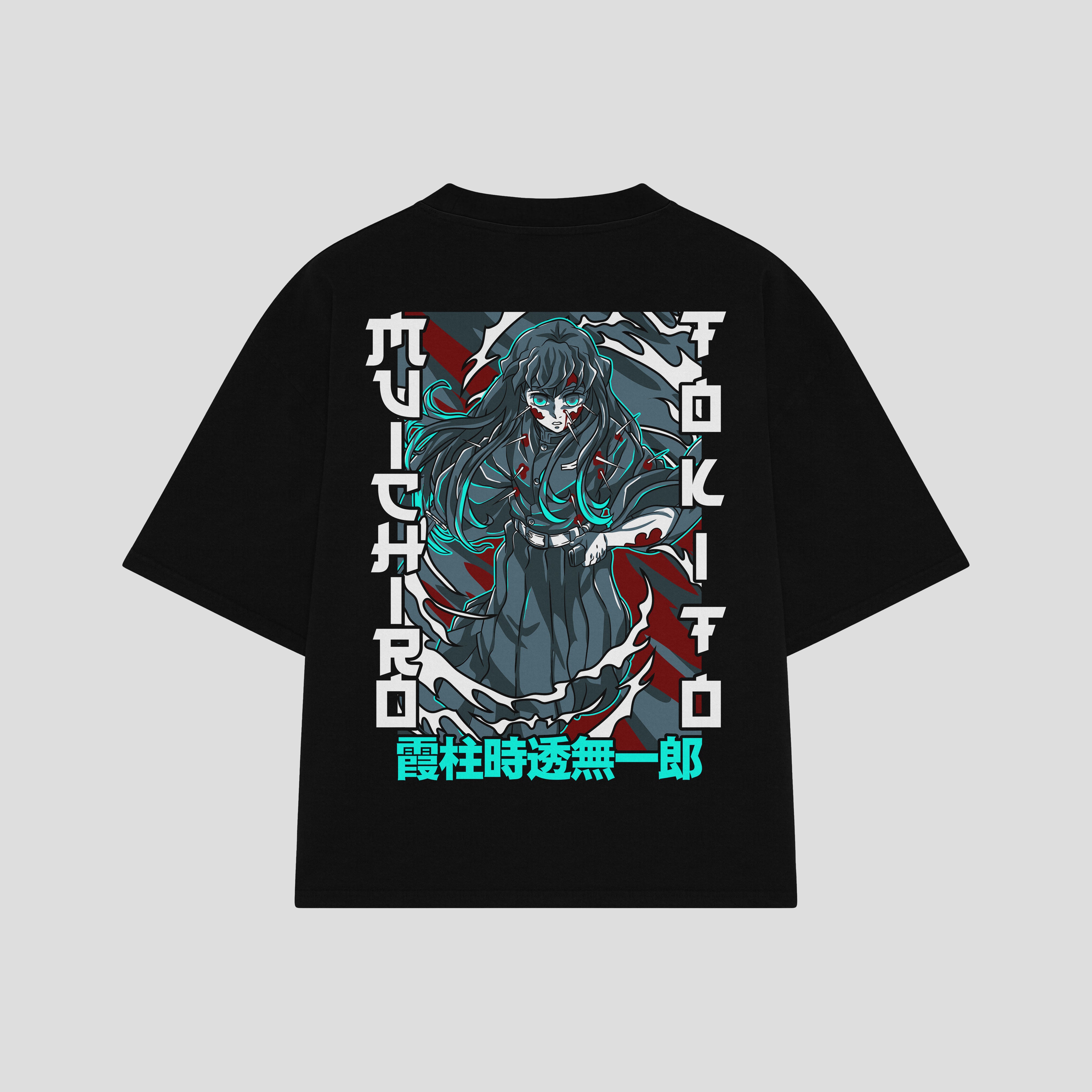 Playera streetwear premium de anime y gaming ExtraLife MX, corte boxy oversized drop shoulder heavyweight en color Deep Black y Off-White, moda urbana mexicana de culto.