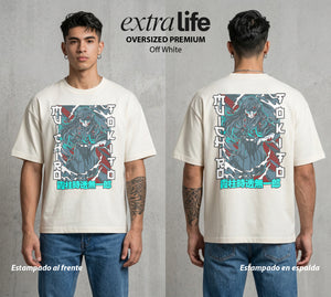Cazadores de la Noche | El Joven del Pilar #01112 - Playera Oversized Premium | Off White - Foto en modelo