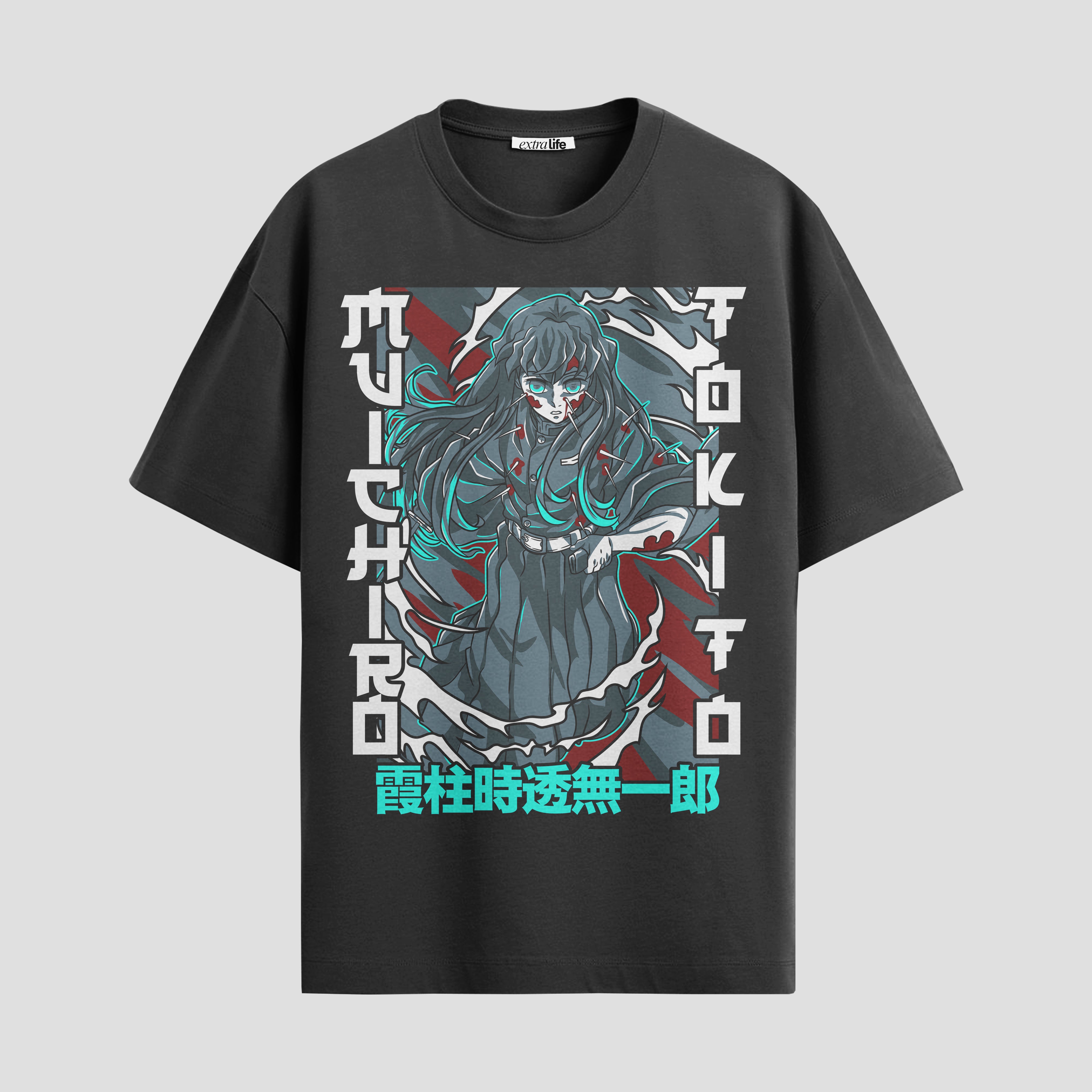 Playera urbana de anime y gaming ExtraLife MX, corte Standard Fit unisex ligero y transpirable en color Deep Black y Pure White, ropa de uso diario para gym y casual.