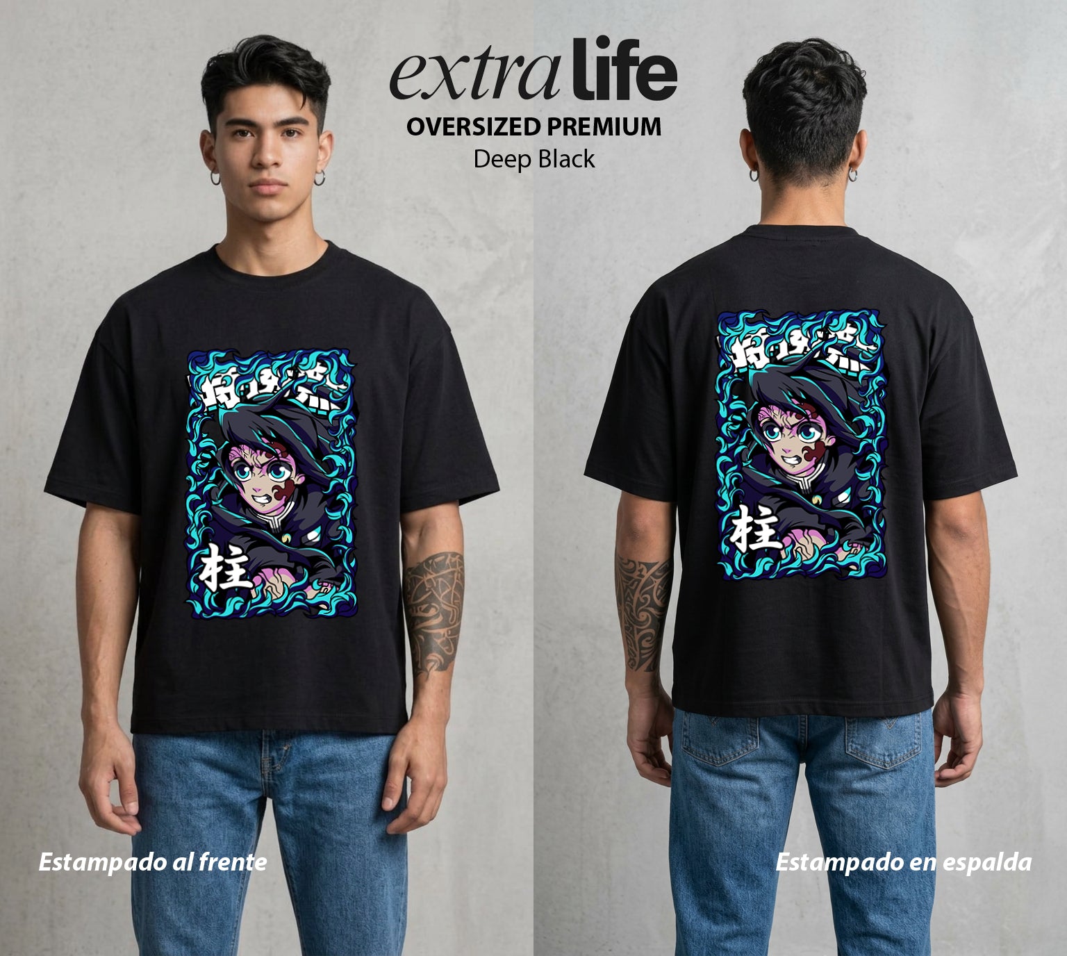 Cazadores de la Noche | La Mente en Blanco #01114 - Playera Oversized Premium | Deep Black - Foto en modelo