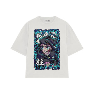 Playera streetwear premium de anime y gaming ExtraLife MX, corte boxy oversized drop shoulder heavyweight en color Deep Black y Off-White, moda urbana mexicana de culto.