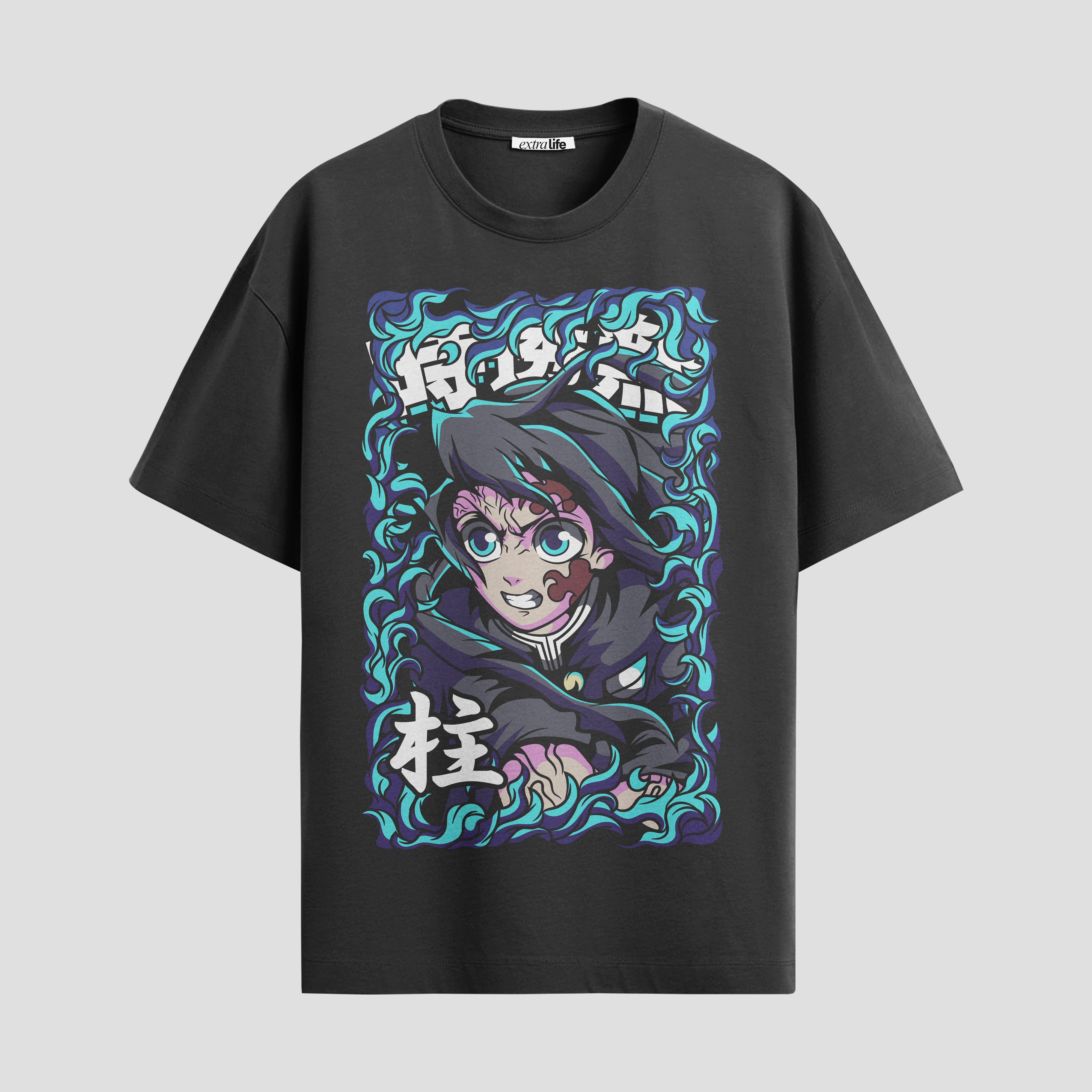 Playera urbana de anime y gaming ExtraLife MX, corte Standard Fit unisex ligero y transpirable en color Deep Black y Pure White, ropa de uso diario para gym y casual.