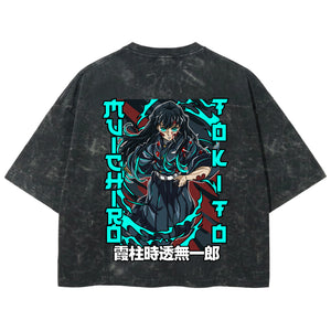 Playera streetwear premium de anime y gaming ExtraLife MX, corte boxy deluxe mineral wash heavyweight en color Acid Wash, moda urbana mexicana de culto.
