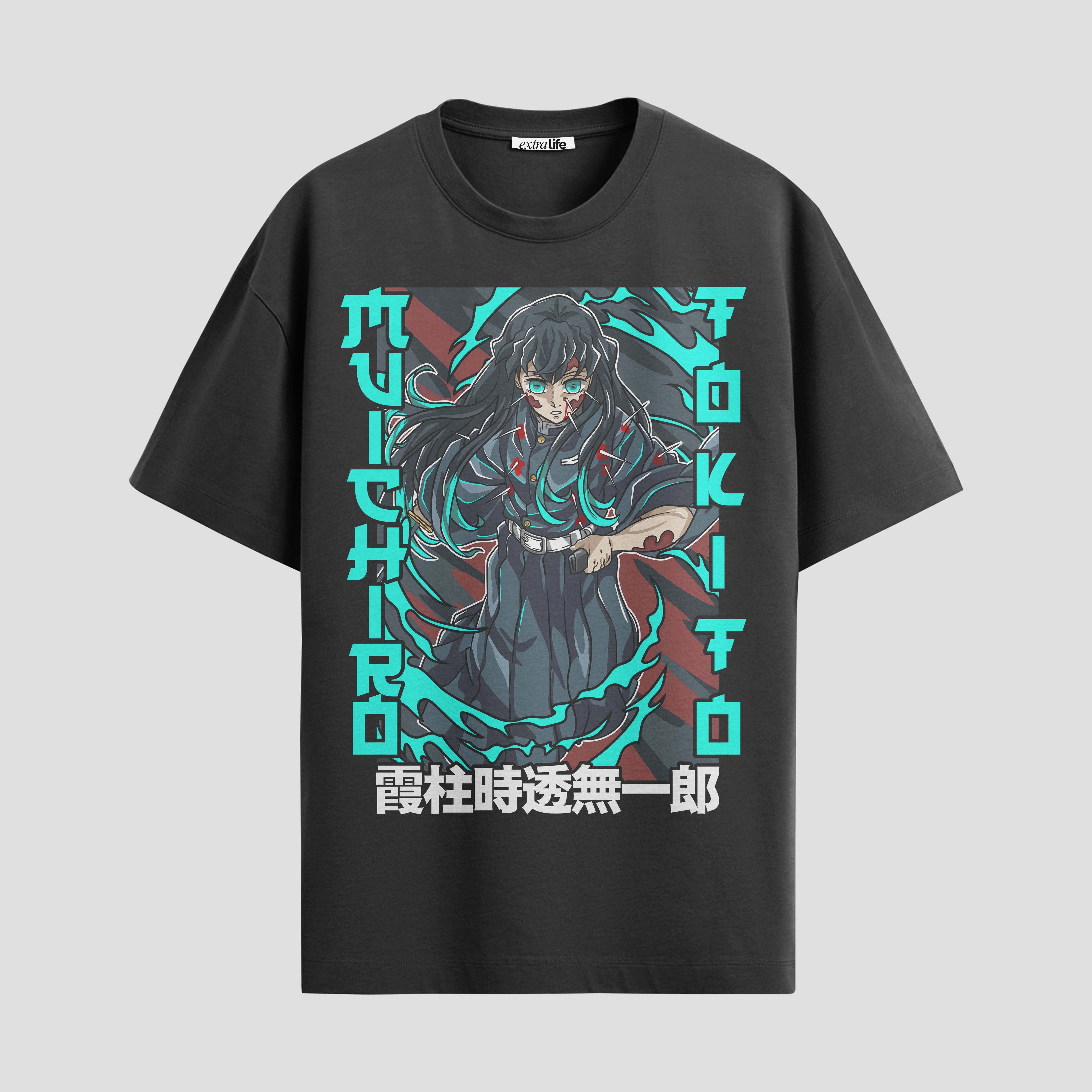 Playera urbana de anime y gaming ExtraLife MX, corte Standard Fit unisex ligero y transpirable en color Deep Black y Pure White, ropa de uso diario para gym y casual.