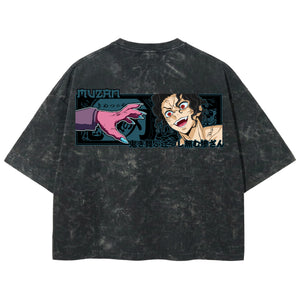 Playera streetwear premium de anime y gaming ExtraLife MX, corte boxy deluxe mineral wash heavyweight en color Acid Wash, moda urbana mexicana de culto.