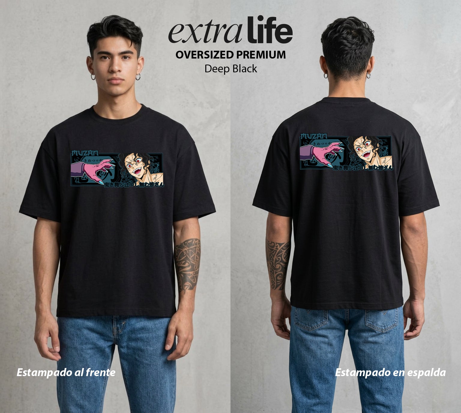 Cazadores de la Noche | El Primero en la Noche #01121 - Playera Oversized Premium | Deep Black - Foto en modelo