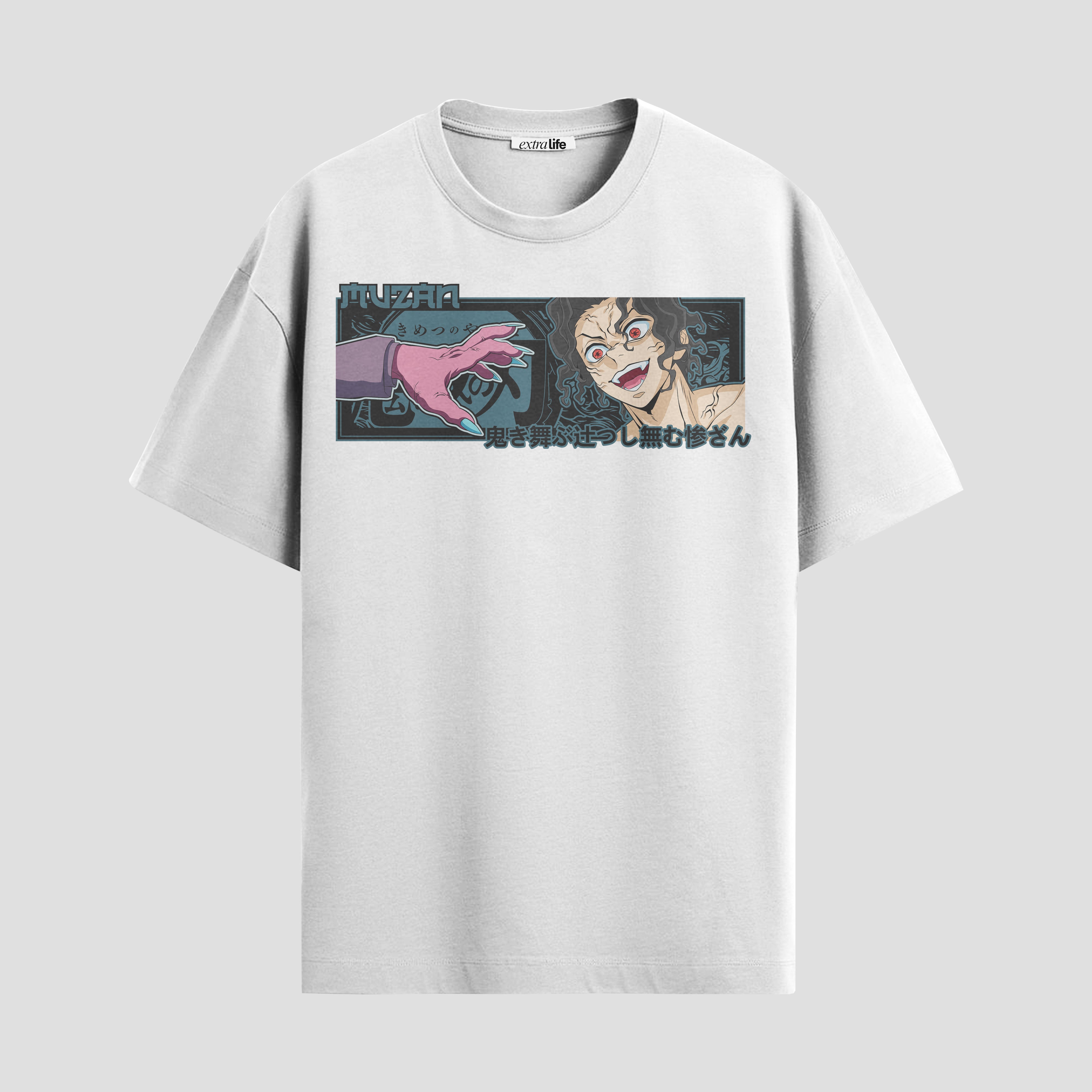 Playera urbana de anime y gaming ExtraLife MX, corte Standard Fit unisex ligero y transpirable en color Deep Black y Pure White, ropa de uso diario para gym y casual.
