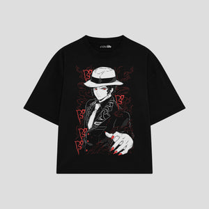 Playera streetwear premium de anime y gaming ExtraLife MX, corte boxy oversized drop shoulder heavyweight en color Deep Black y Off-White, moda urbana mexicana de culto.