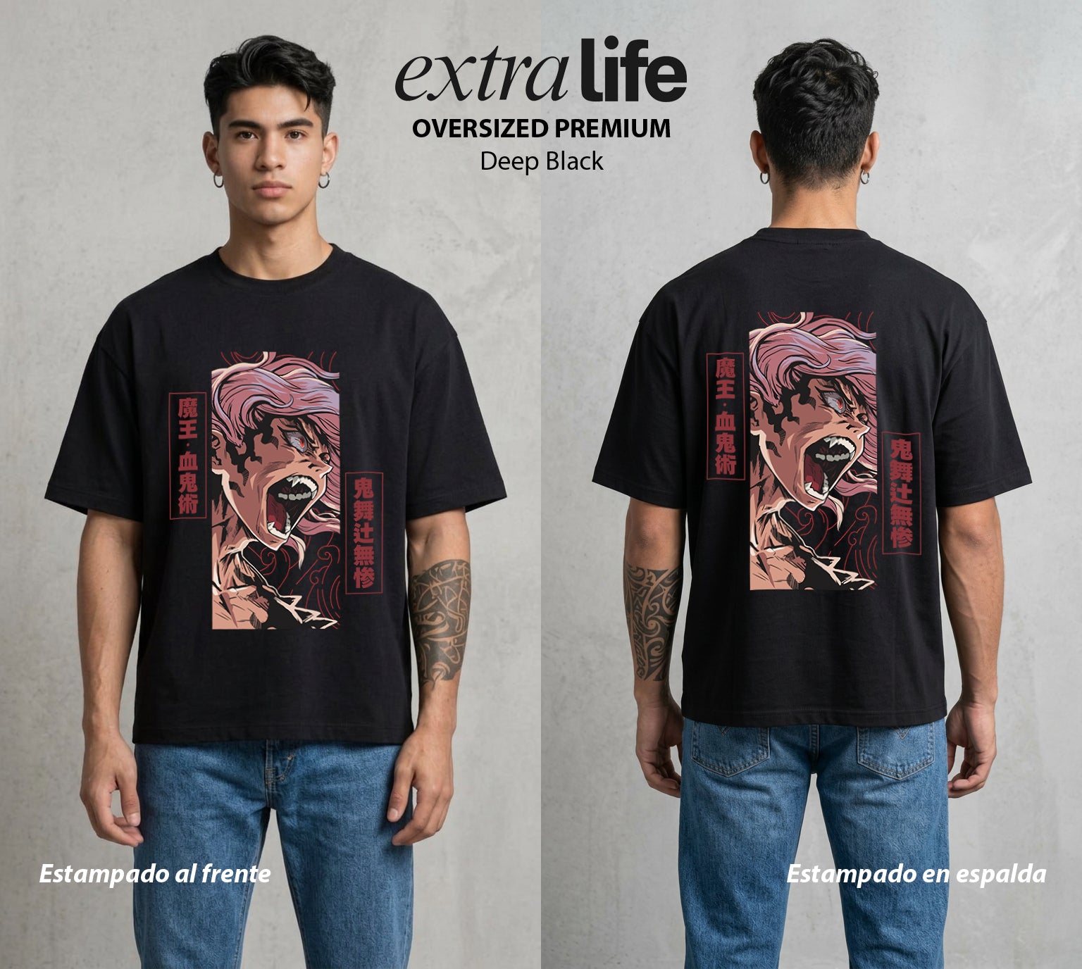 Cazadores de la Noche | El Padre de los Demonios #01130 - Playera Oversized Premium | Deep Black - Foto en modelo