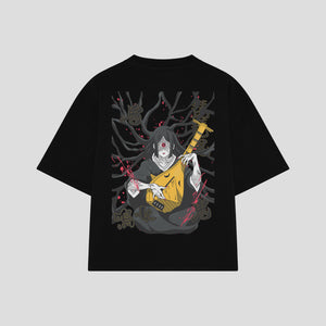 Playera streetwear premium de anime y gaming ExtraLife MX, corte boxy oversized drop shoulder heavyweight en color Deep Black y Off-White, moda urbana mexicana de culto.