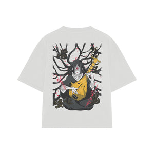 Playera streetwear premium de anime y gaming ExtraLife MX, corte boxy oversized drop shoulder heavyweight en color Deep Black y Off-White, moda urbana mexicana de culto.