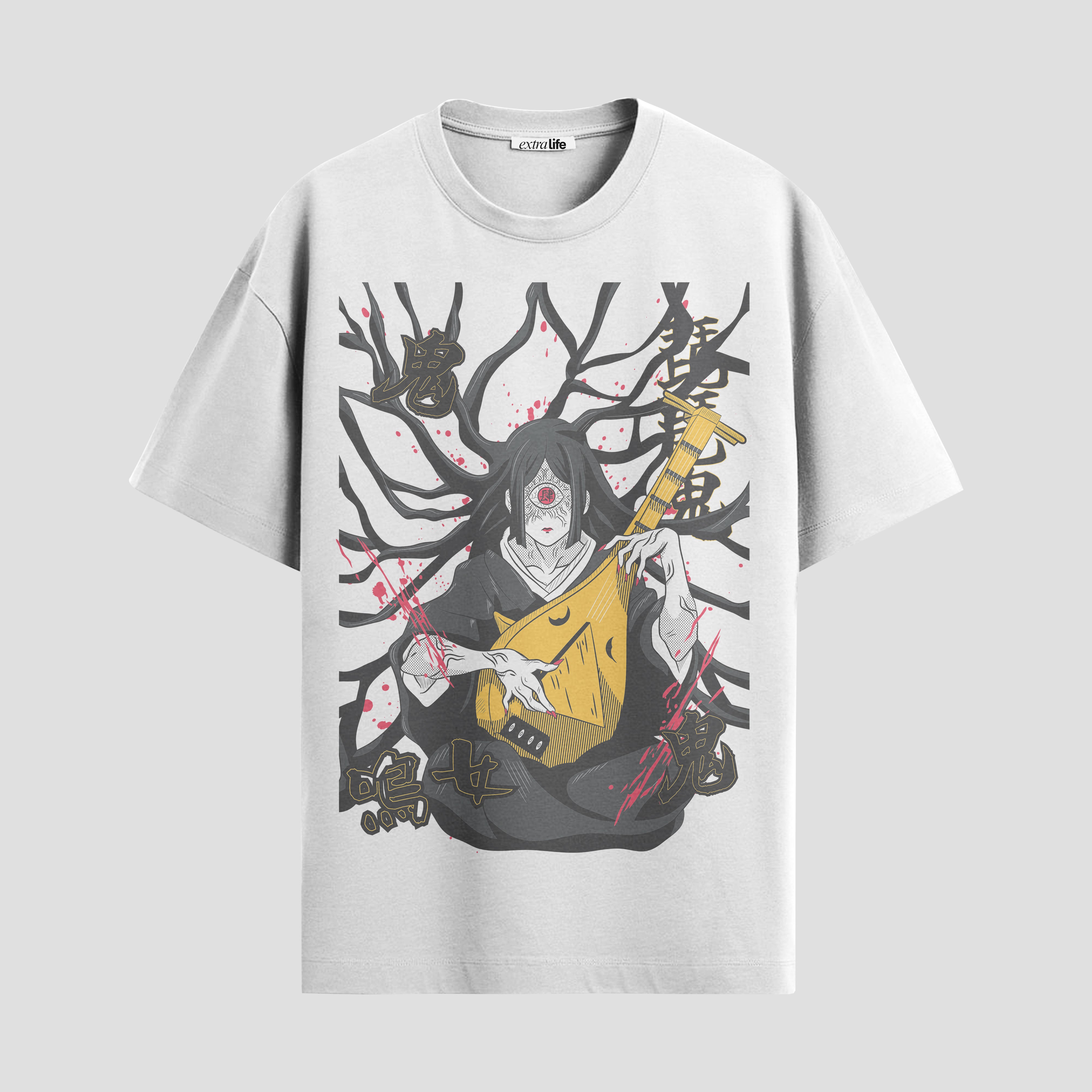 Playera urbana de anime y gaming ExtraLife MX, corte Standard Fit unisex ligero y transpirable en color Deep Black y Pure White, ropa de uso diario para gym y casual.
