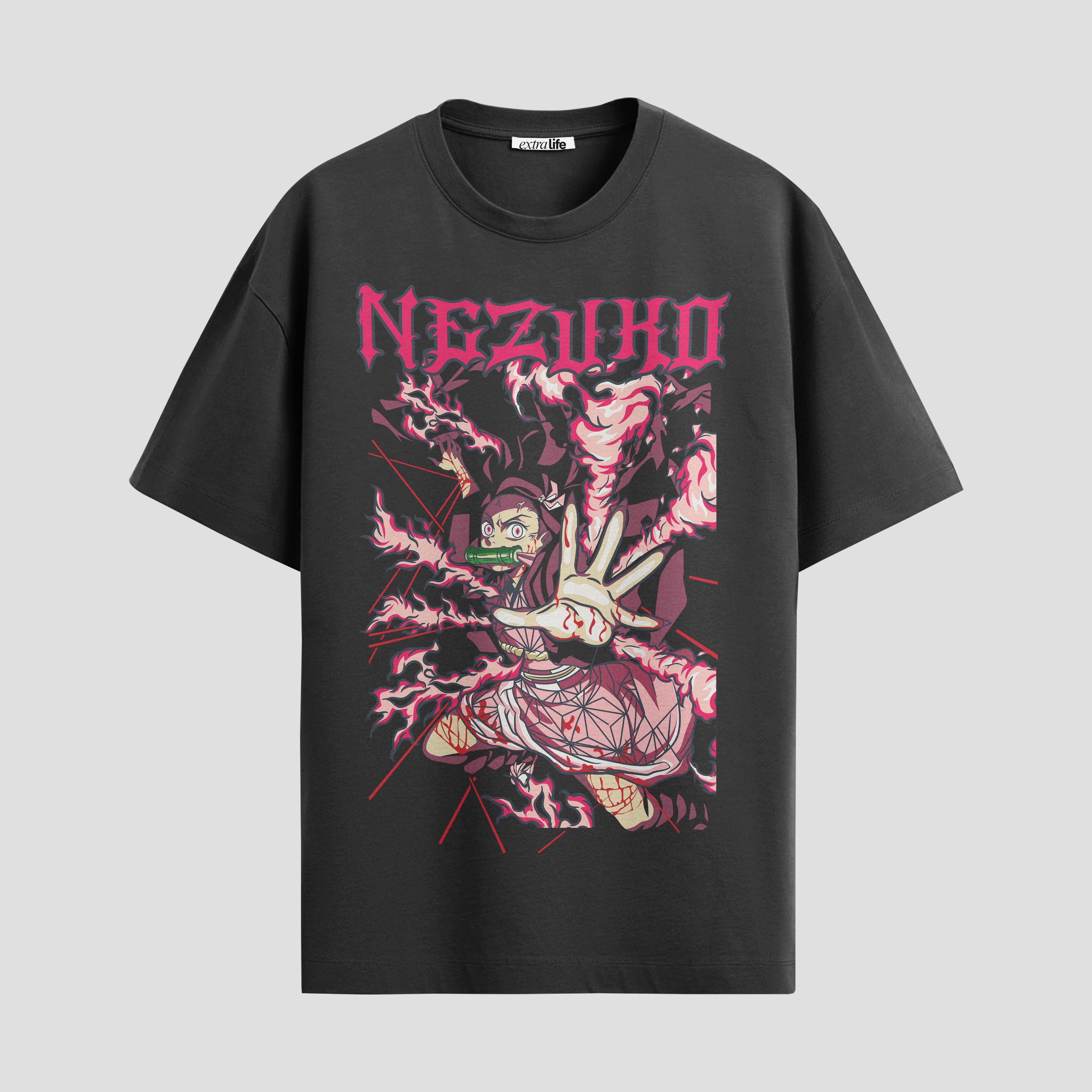 Playera urbana de anime y gaming ExtraLife MX, corte Standard Fit unisex ligero y transpirable en color Deep Black y Pure White, ropa de uso diario para gym y casual.
