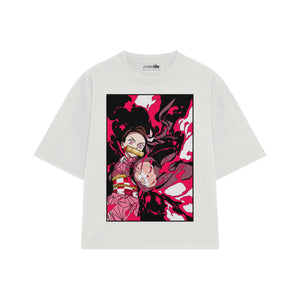 Playera streetwear premium de anime y gaming ExtraLife MX, corte boxy oversized drop shoulder heavyweight en color Deep Black y Off-White, moda urbana mexicana de culto.