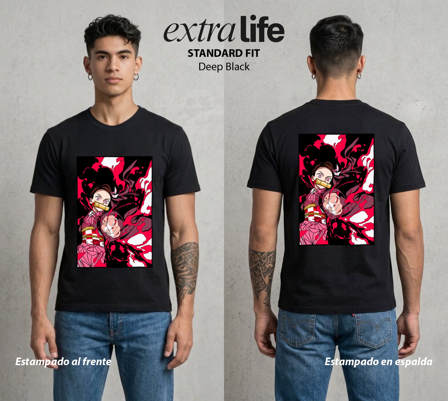 Cazadores de la Noche | La Flor del Bambu #01136 - Playera Standard Fit | Deep Black - Foto en modelo