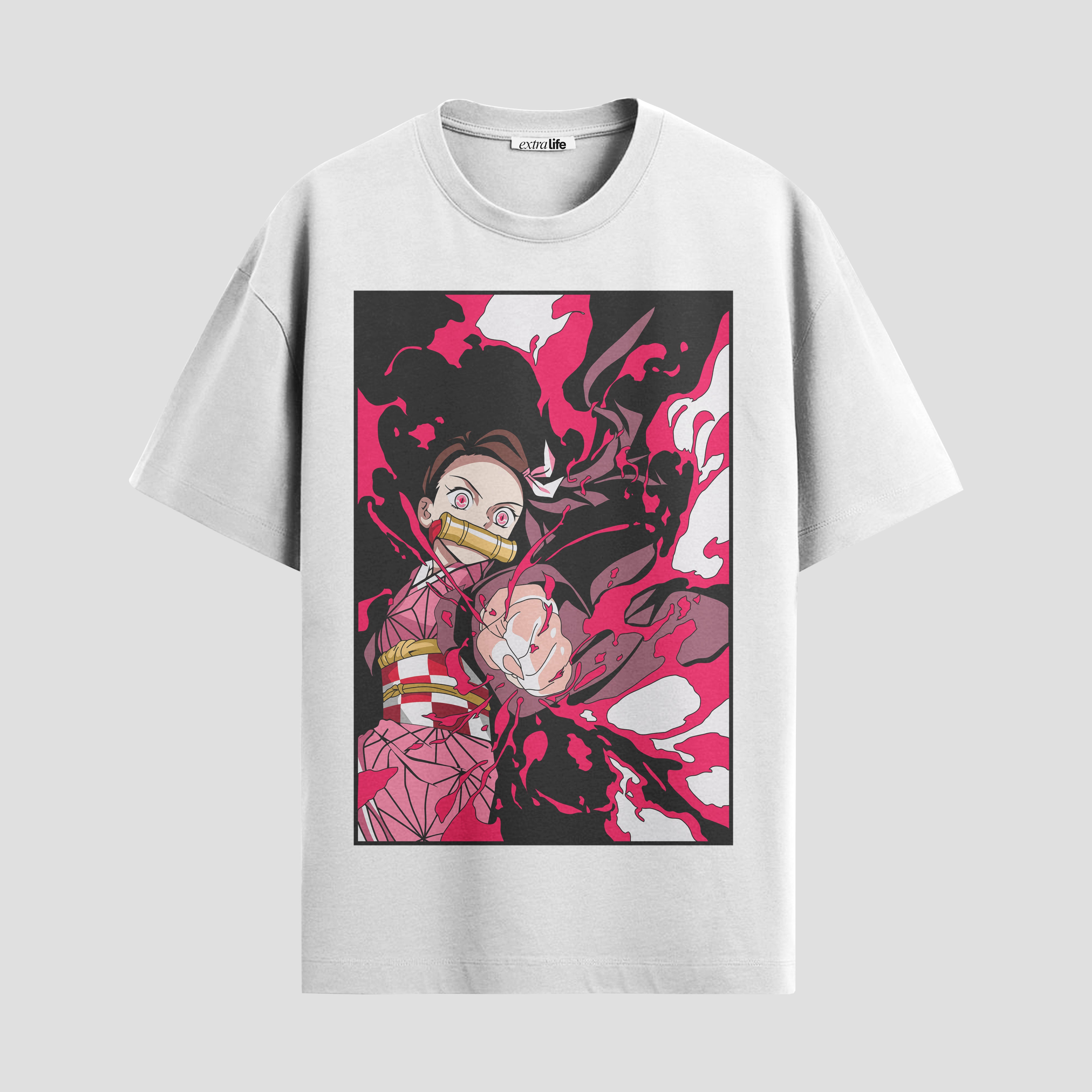 Playera urbana de anime y gaming ExtraLife MX, corte Standard Fit unisex ligero y transpirable en color Deep Black y Pure White, ropa de uso diario para gym y casual.
